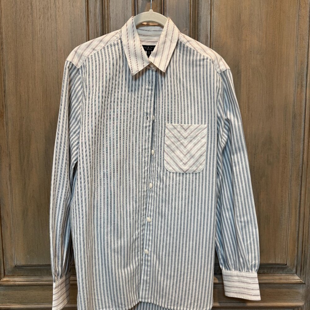 Striped Rag & Bone Long-Sleeve Cotton Button-down Shirt Size Small